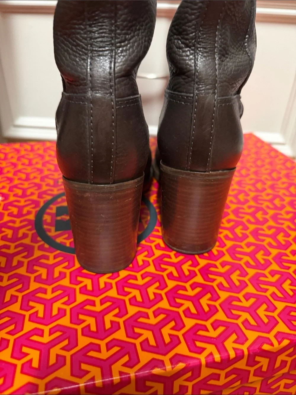 Tory Burch Dark gray Leather Knee-High Block Heel Boots